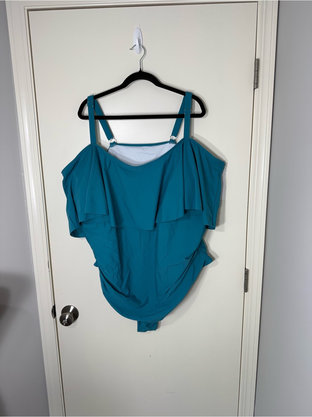 BloomChic Teal Off-Shoulder Ruffle Swim Suit Plus Size 30W - Picture 3 of 8